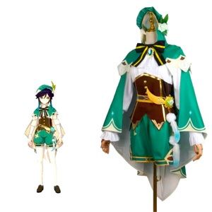 Genshin Impact Venti Cosplay Costume Archons Fancy Outfit with Cloak Adult S/M